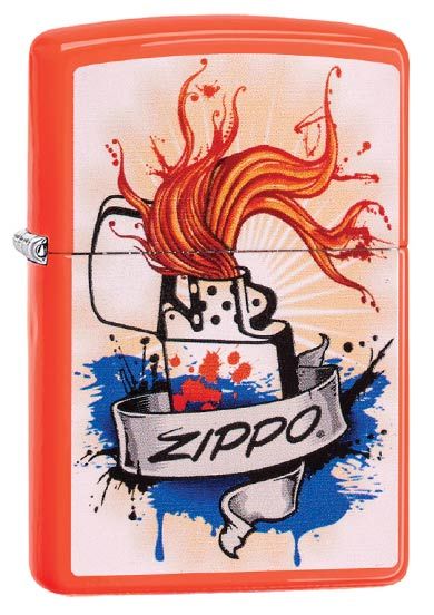 Zippo Splash Zippo Lighter in Neon Orange 29605